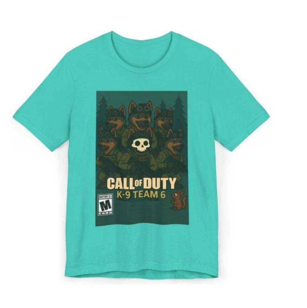 Call of Duty K-9 Team 6 Graphic Tee - Funny Gamer Parody T-Shirt Size Medium